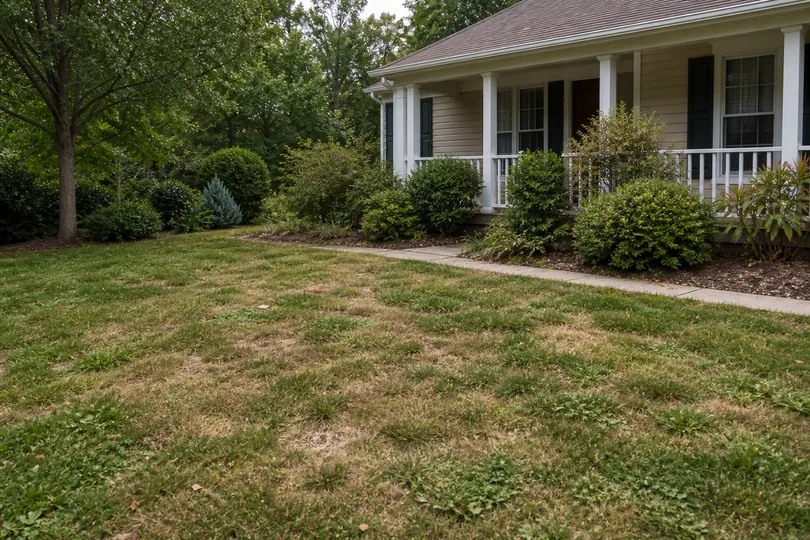 Patchy lawn before lawn care service